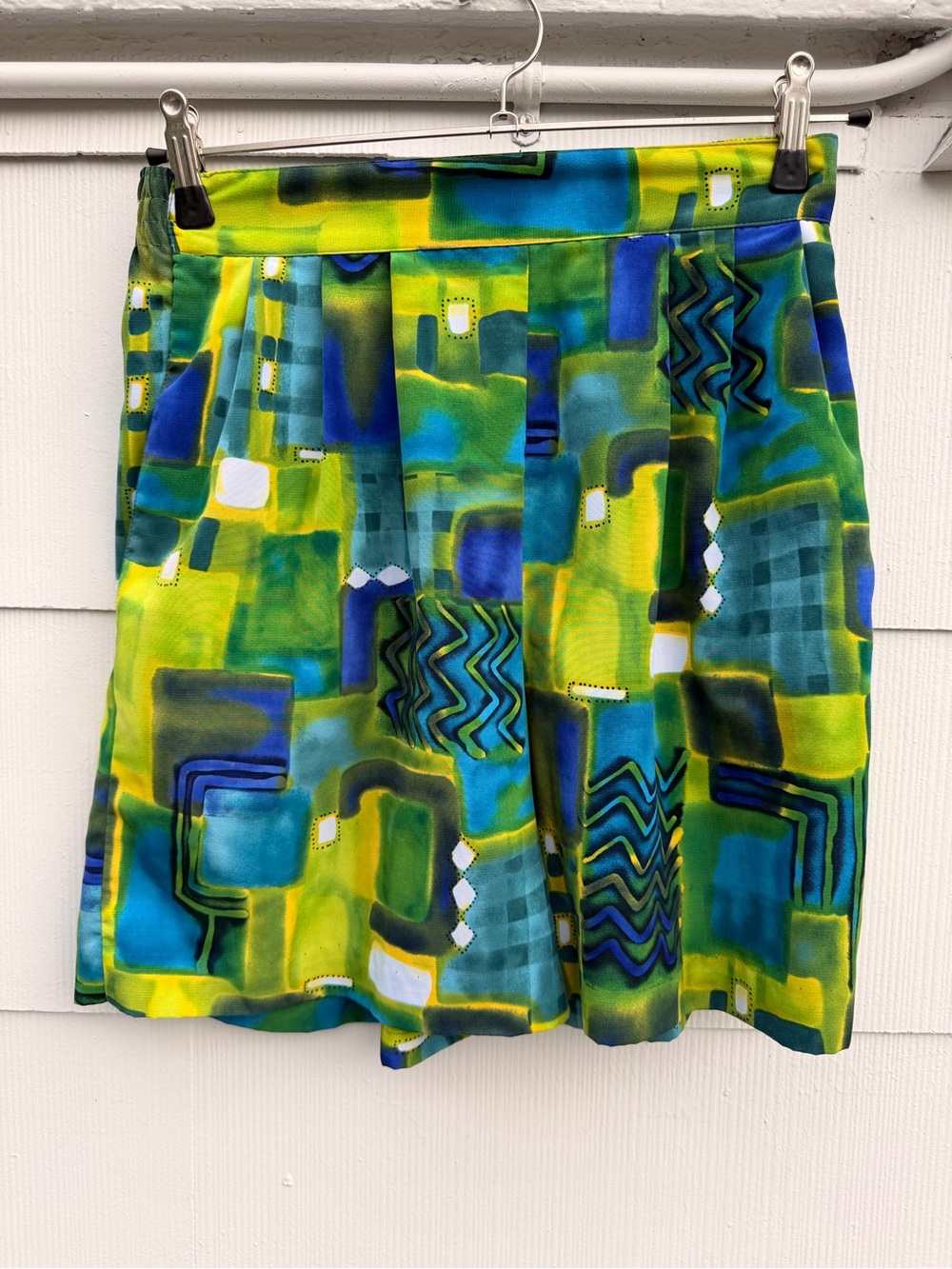 1990s High Waist Blue Green Shorts Size M Vintage Retro Style